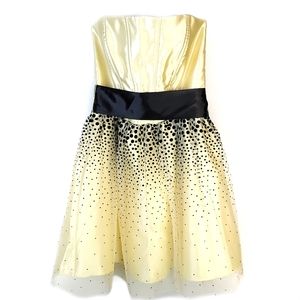 Gunne Sax yellow and black polka dot party dress